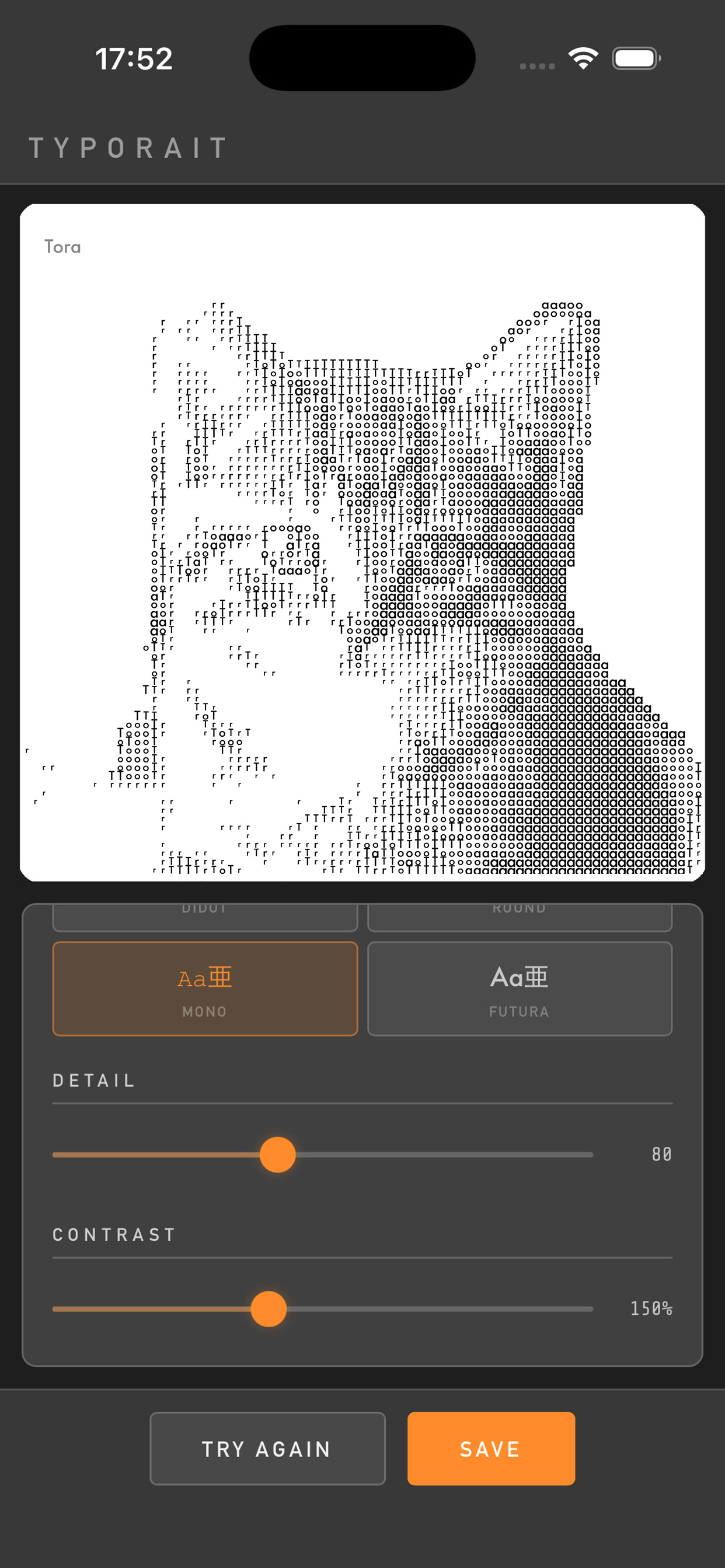 TYPORAIT app result screen